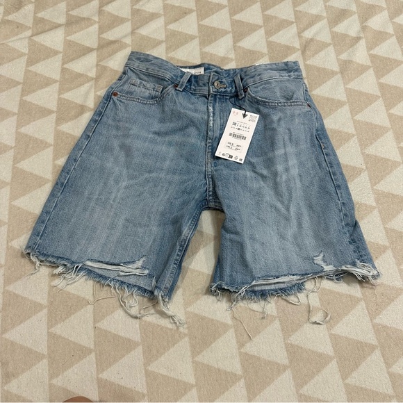 Zara TRF MID-WAIST DENIM BERMUDA SHORTS - Picture 1 of 7